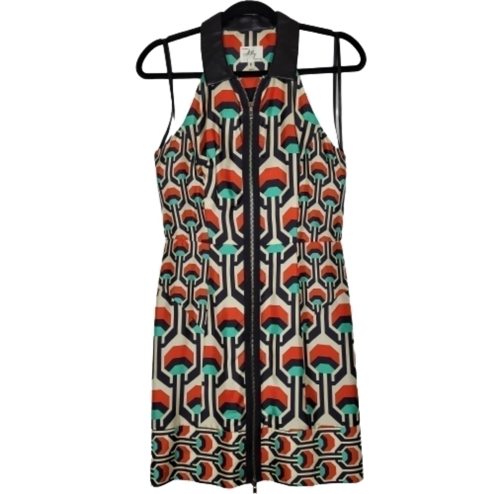 Milly Green, Red and Black Geometric Sheath Dress